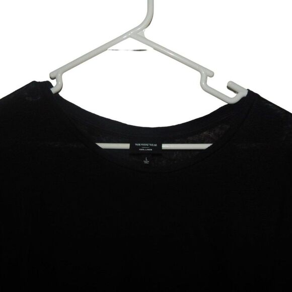 WHO WHAT WEAR women's large 100% linen flowy semi sheer solid black blouse - Picture 2 of 8